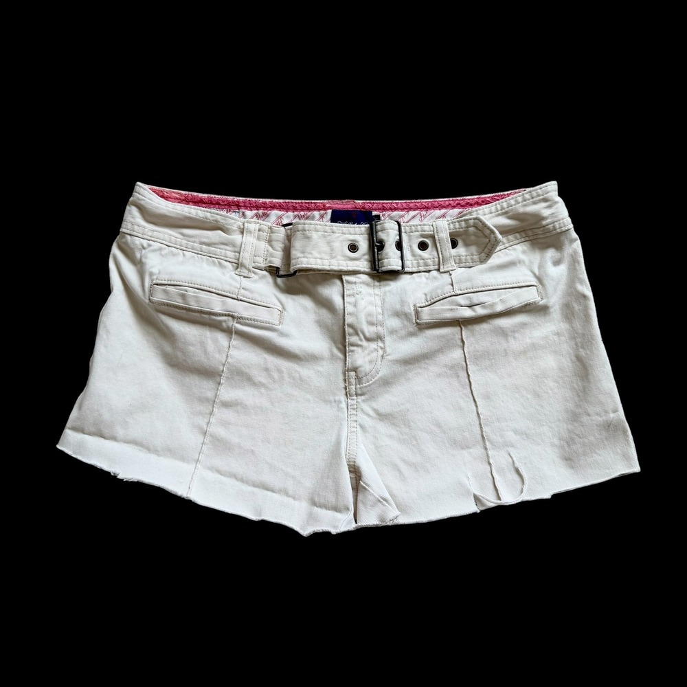Y2K Hollister Co Womens Belted Low Rise Cut Off Shorts Cream Off Sz 9